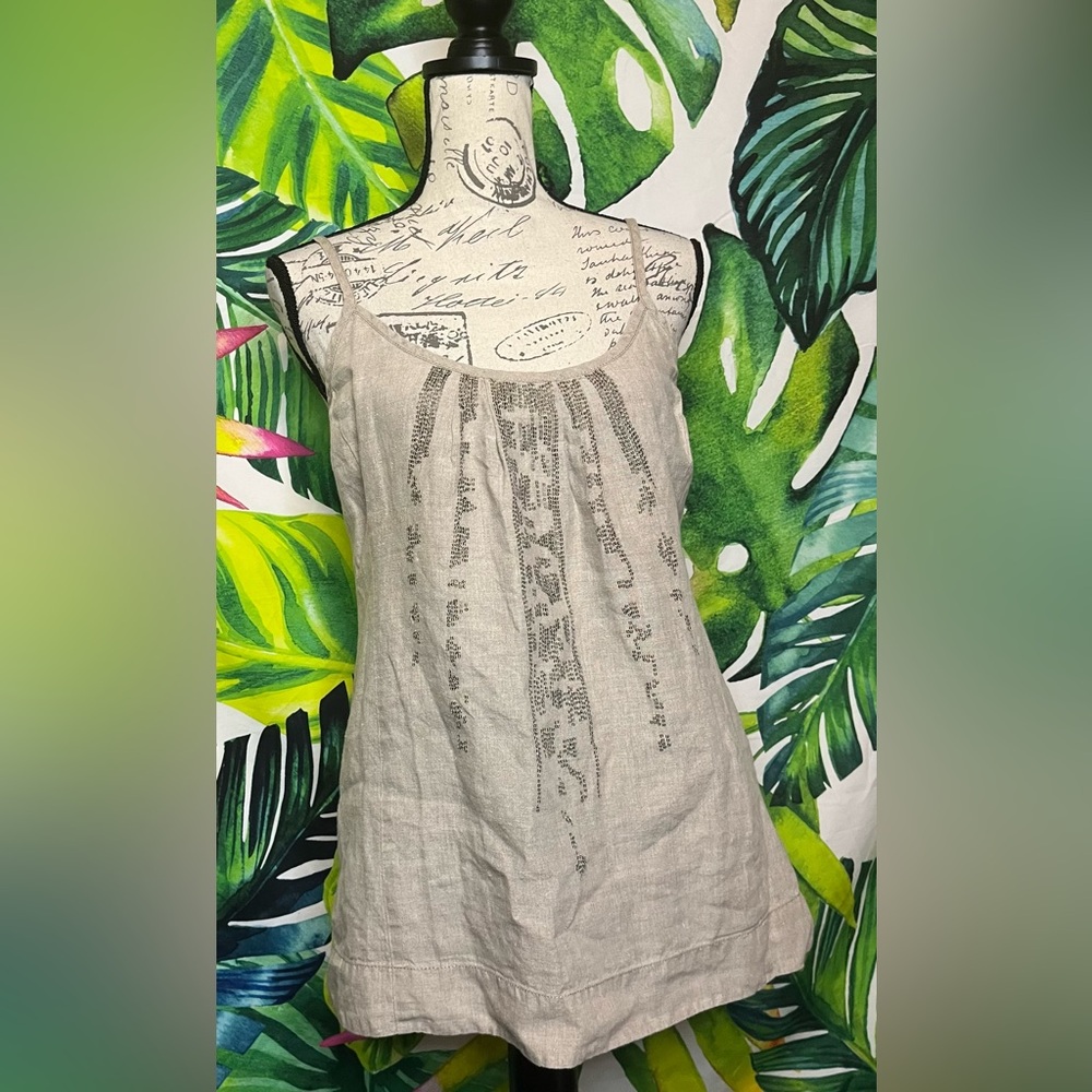 Eileen Fisher XS/S Taupe Beige Sequin Embroidered Adjustable Strap Camisole Tank - Picture 1 of 7